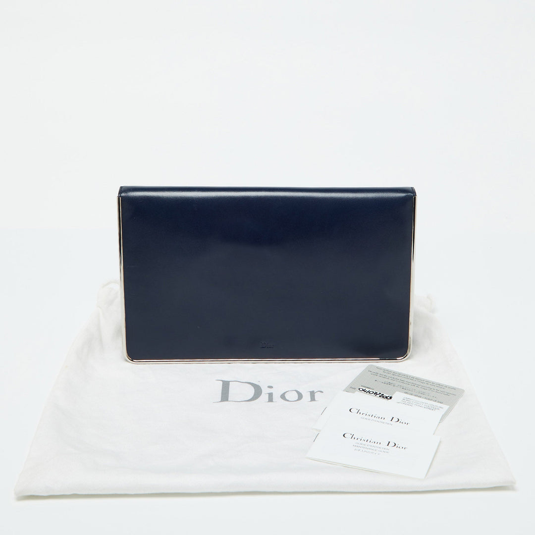 Top quality Dior Blue Leather Metal Flap Clutch