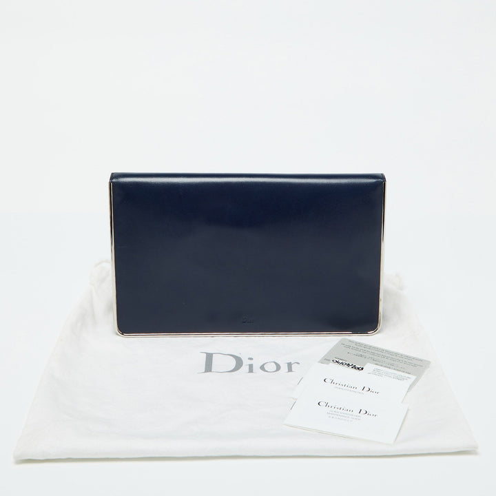 Top quality Dior Blue Leather Metal Flap Clutch