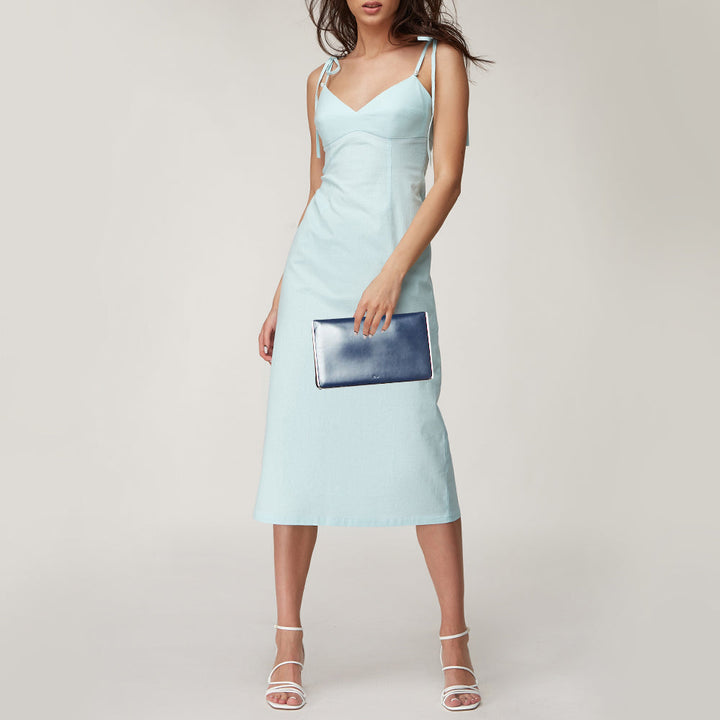 Top quality Dior Blue Leather Metal Flap Clutch