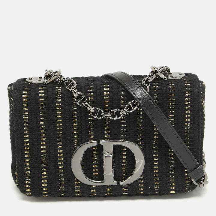 Top quality Dior Black/Gold Embroidered Fabric Small Caro Shoulder Bag