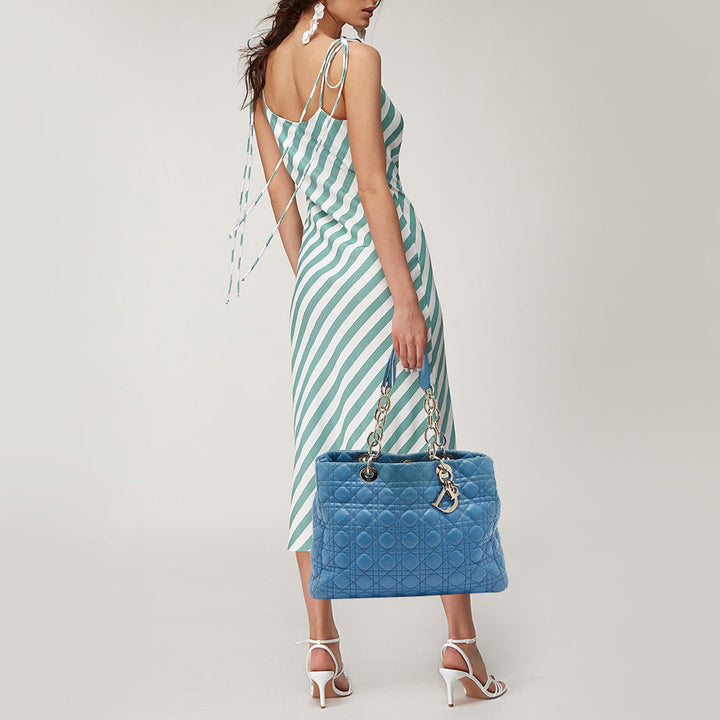 Top quality Dior Blue Cannage Leather Large Soft Lady  Shopper Tote