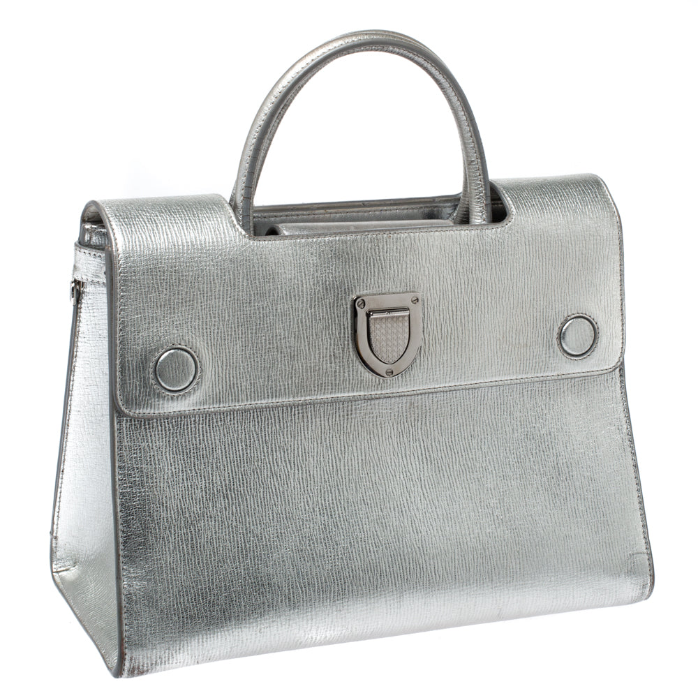 Top quality Dior Metallic Silver Leather Medium ever Bag