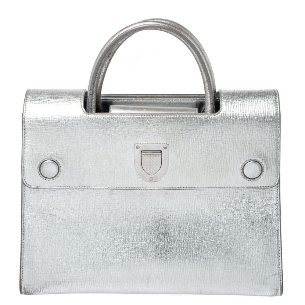 Top quality Dior Metallic Silver Leather Medium ever Bag