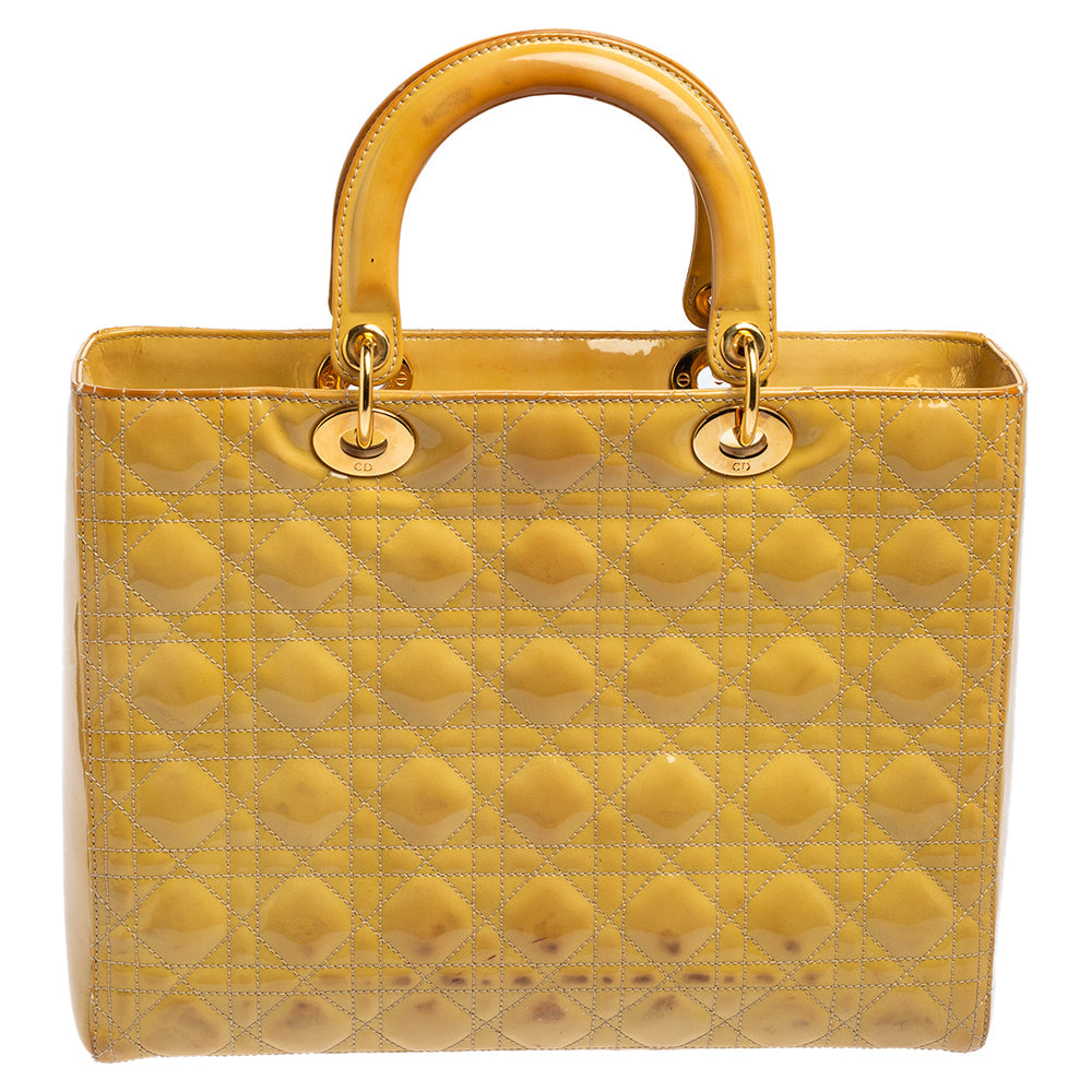 Top quality Dior Yellow Cannage Patent Leather Large Lady  Tote