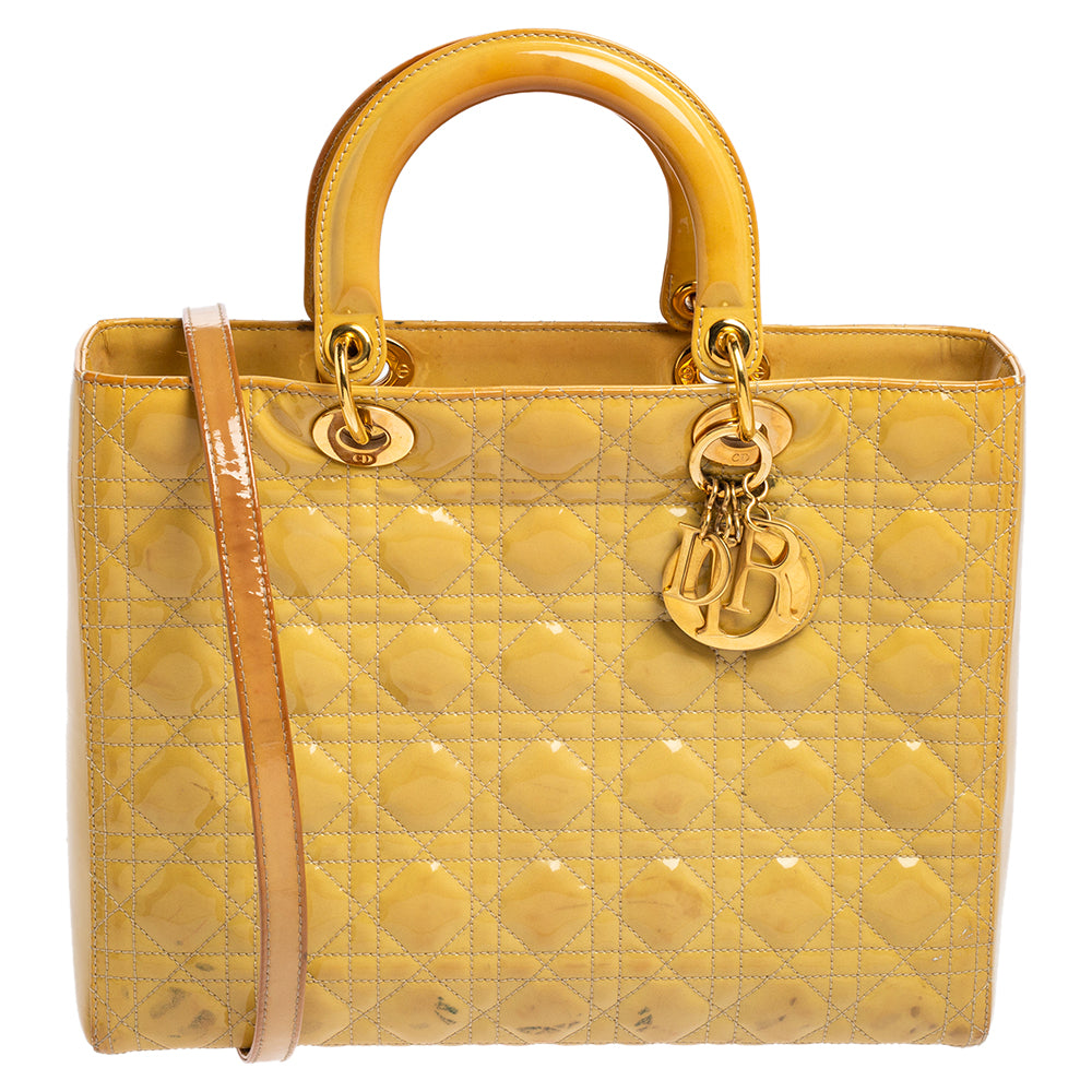 Top quality Dior Yellow Cannage Patent Leather Large Lady  Tote