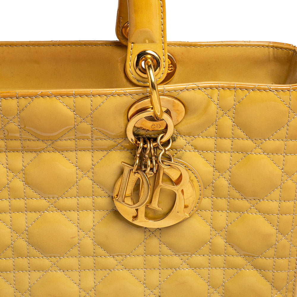 Top quality Dior Yellow Cannage Patent Leather Large Lady  Tote
