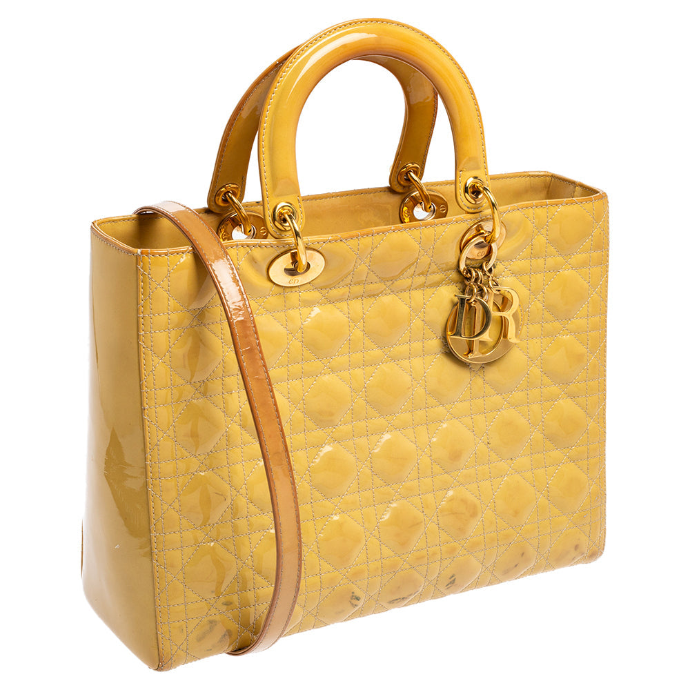 Top quality Dior Yellow Cannage Patent Leather Large Lady  Tote
