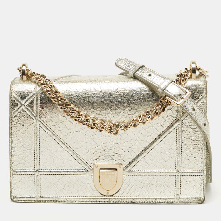 Top quality Dior Silver Leather Medium ama Flap Shoulder Bag
