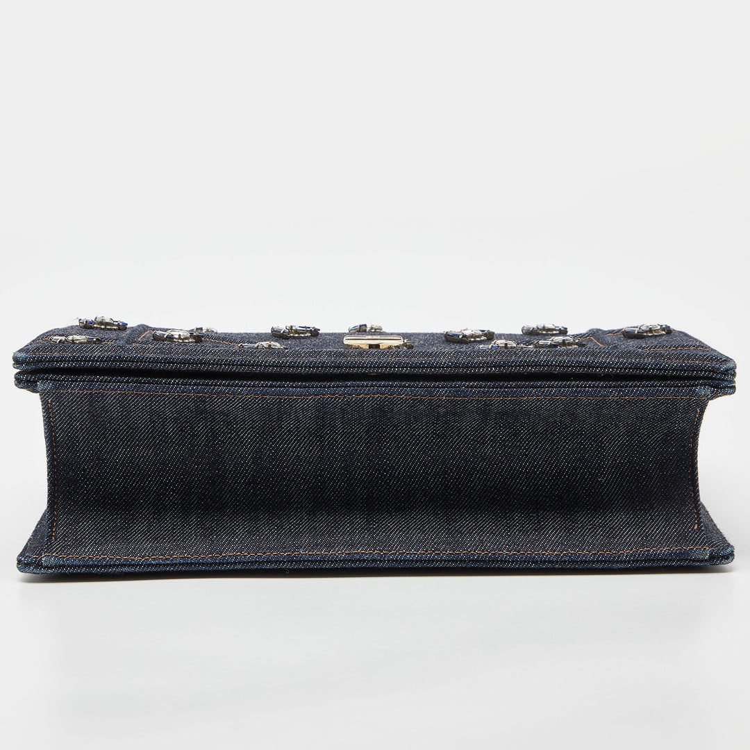 Top quality Dior Blue Denim Medium Crystal Embellished ama Shoulder Bag