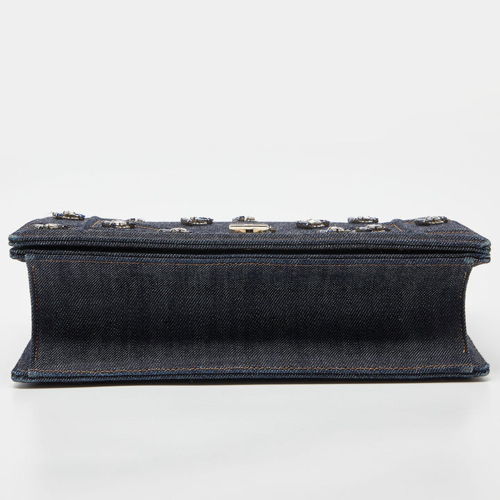 Top quality Dior Blue Denim Medium Crystal Embellished ama Shoulder Bag