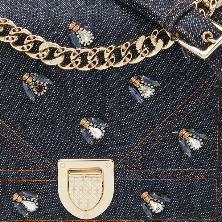 Top quality Dior Blue Denim Medium Crystal Embellished ama Shoulder Bag