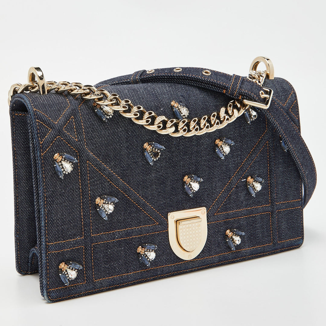 Top quality Dior Blue Denim Medium Crystal Embellished ama Shoulder Bag