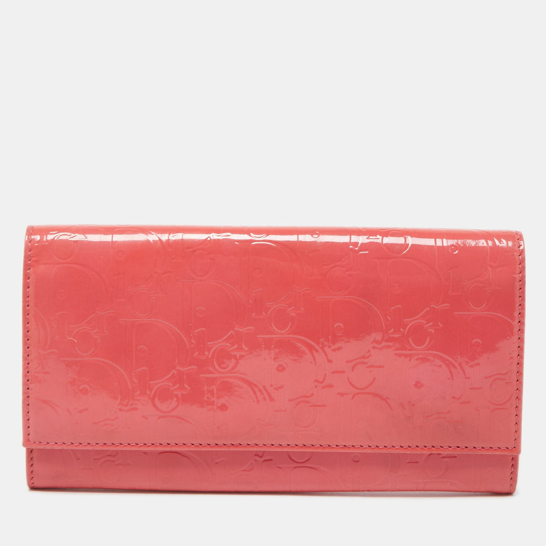 Top quality Dior Pink Oblique Embossed Patent Leather Continental Wallet