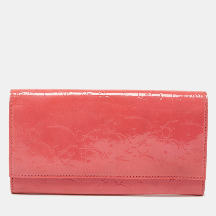 Top quality Dior Pink Oblique Embossed Patent Leather Continental Wallet
