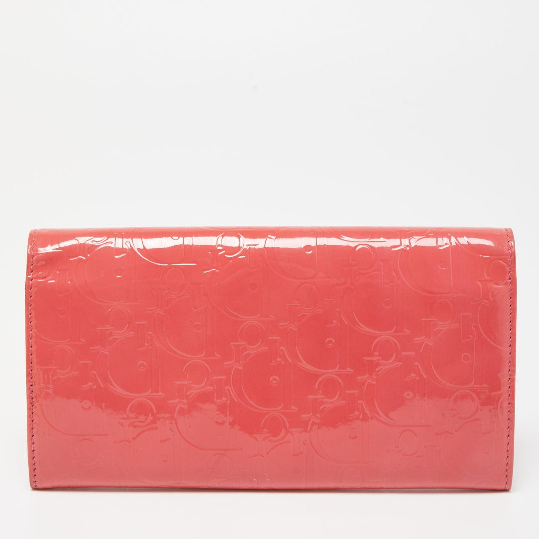 Top quality Dior Pink Oblique Embossed Patent Leather Continental Wallet