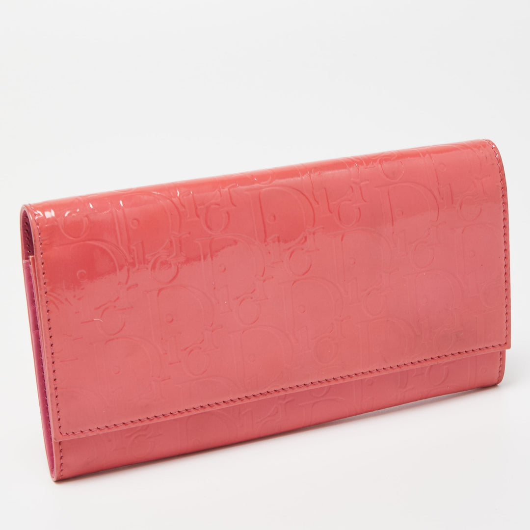 Top quality Dior Pink Oblique Embossed Patent Leather Continental Wallet