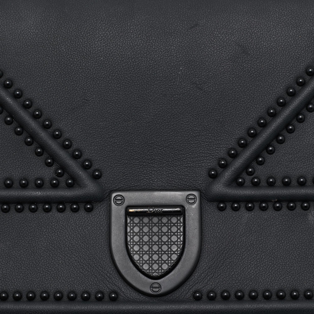 Top quality Dior Matte Black Leather Studded ama Wallet on Chain