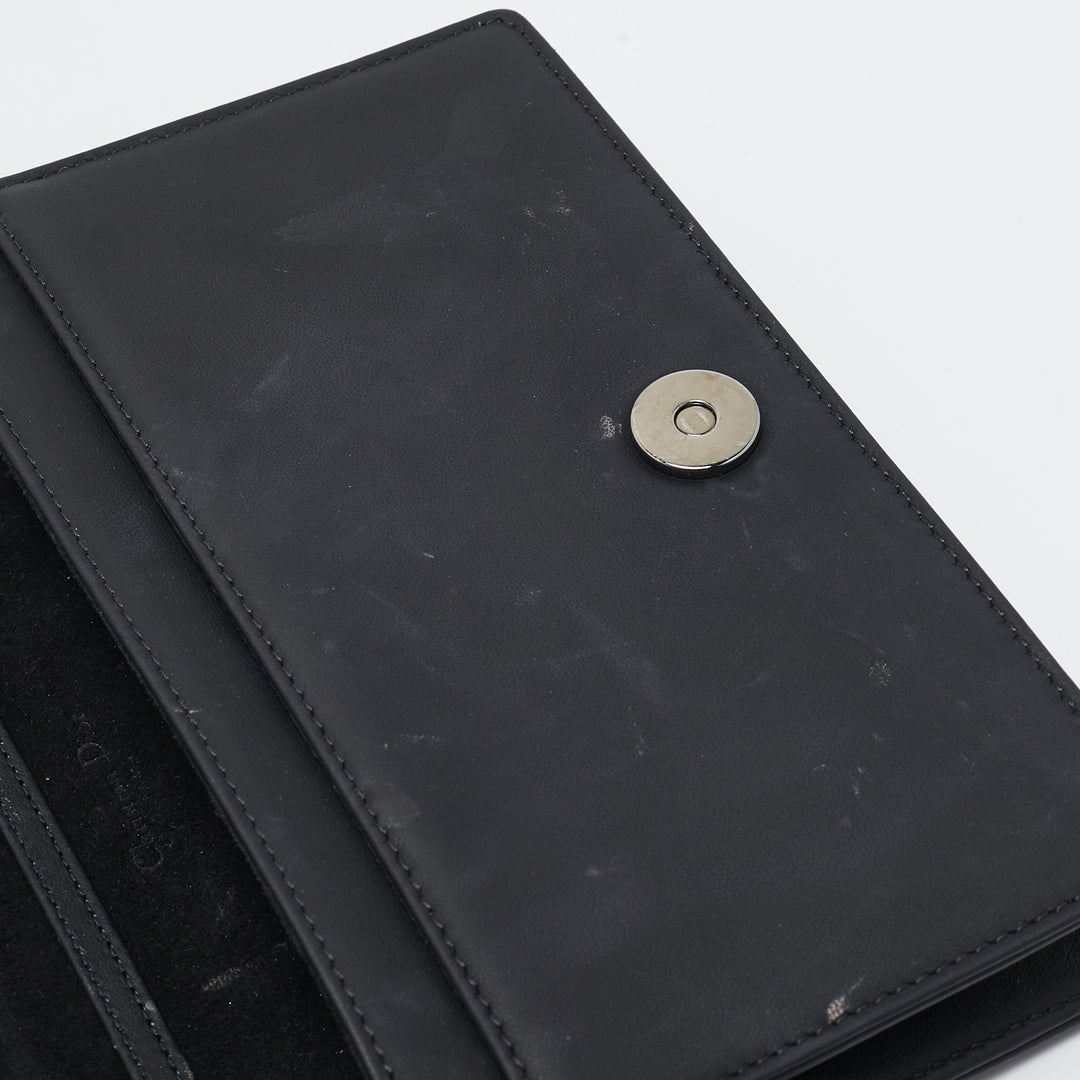 Top quality Dior Matte Black Leather Studded ama Wallet on Chain