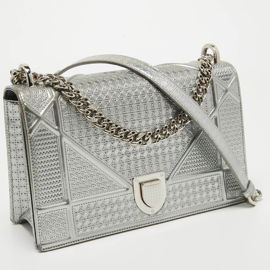 Top quality Dior Silver Microcannage Patent Leather Medium ama Flap Shoulder Bag