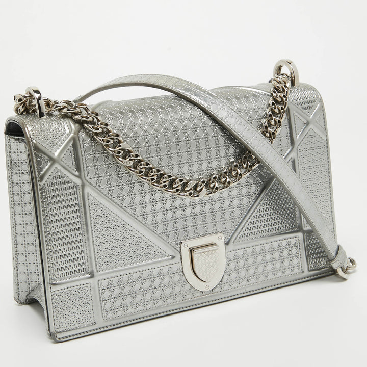 Top quality Dior Silver Microcannage Patent Leather Medium ama Flap Shoulder Bag