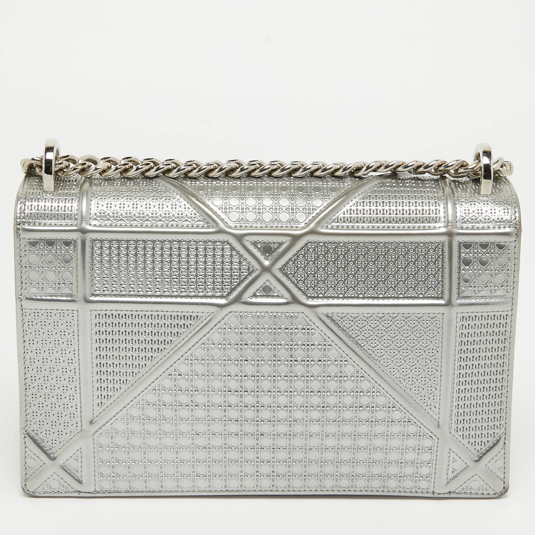 Top quality Dior Silver Microcannage Patent Leather Medium ama Flap Shoulder Bag