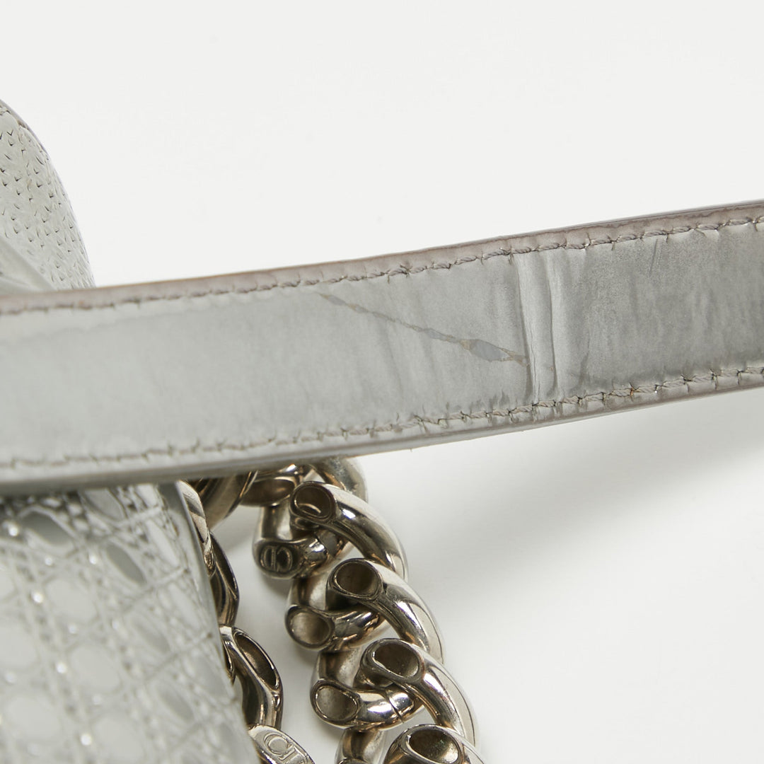 Top quality Dior Silver Microcannage Patent Leather Medium ama Flap Shoulder Bag