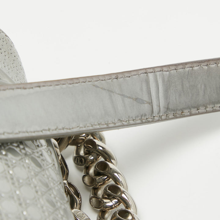 Top quality Dior Silver Microcannage Patent Leather Medium ama Flap Shoulder Bag