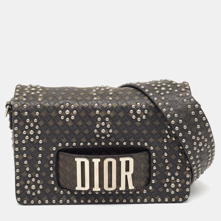 Top quality Dior Green/Black Studded Leather Medium Dio[r]evolution J'A Chain Bag