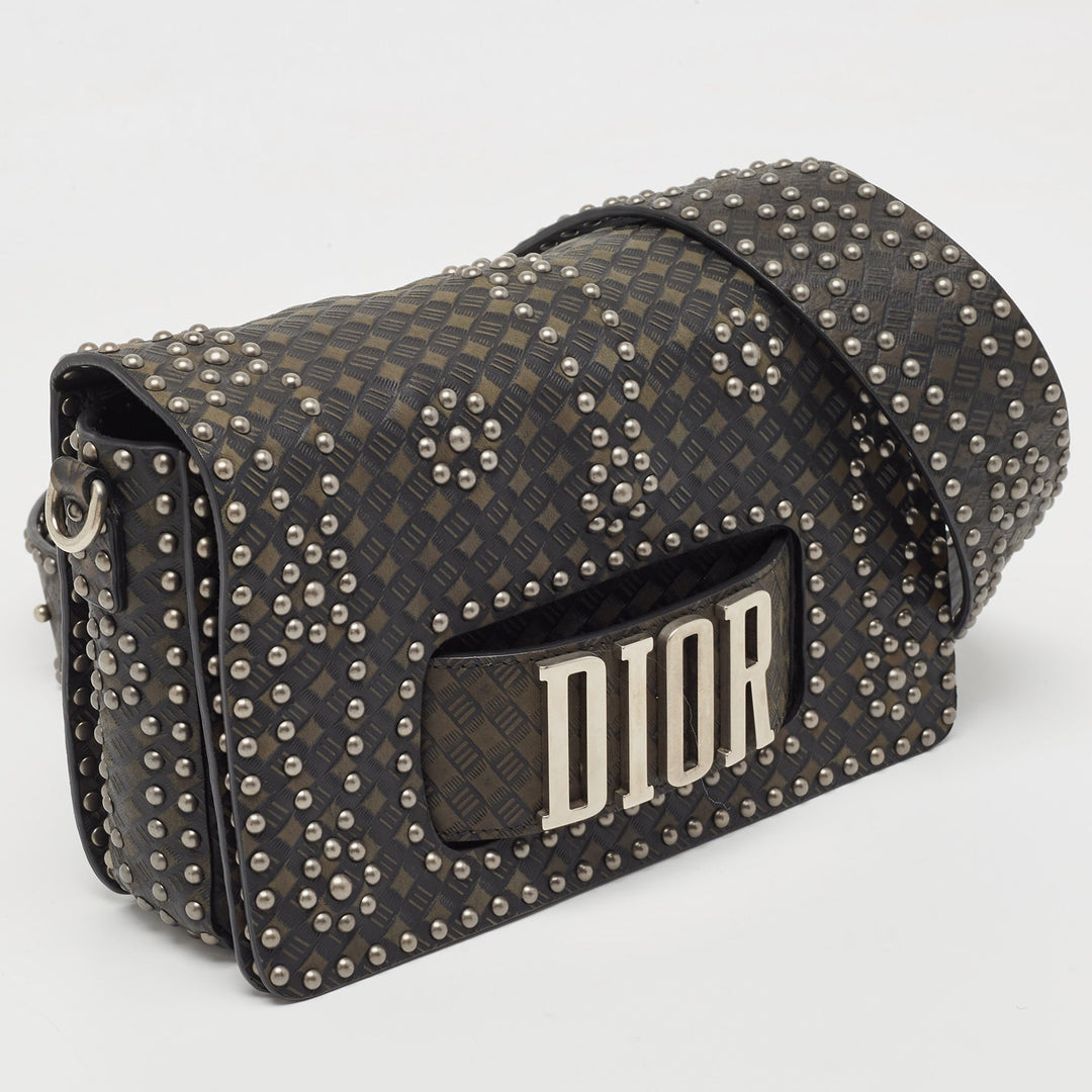 Top quality Dior Green/Black Studded Leather Medium Dio[r]evolution J'A Chain Bag