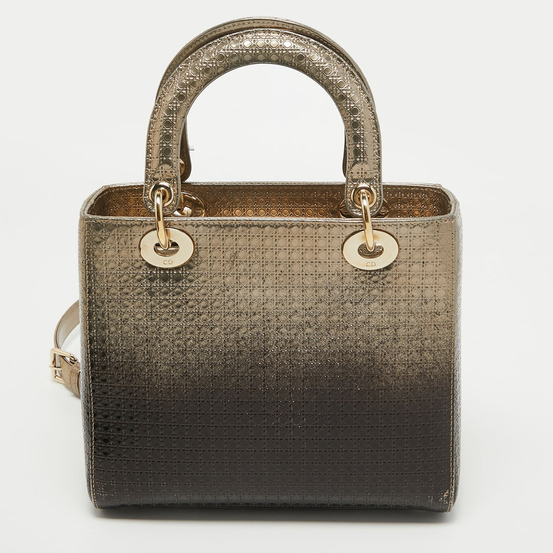 Top quality Dior Ombre Gold Micro Cannage Patent Leather Medium Lady  Tote