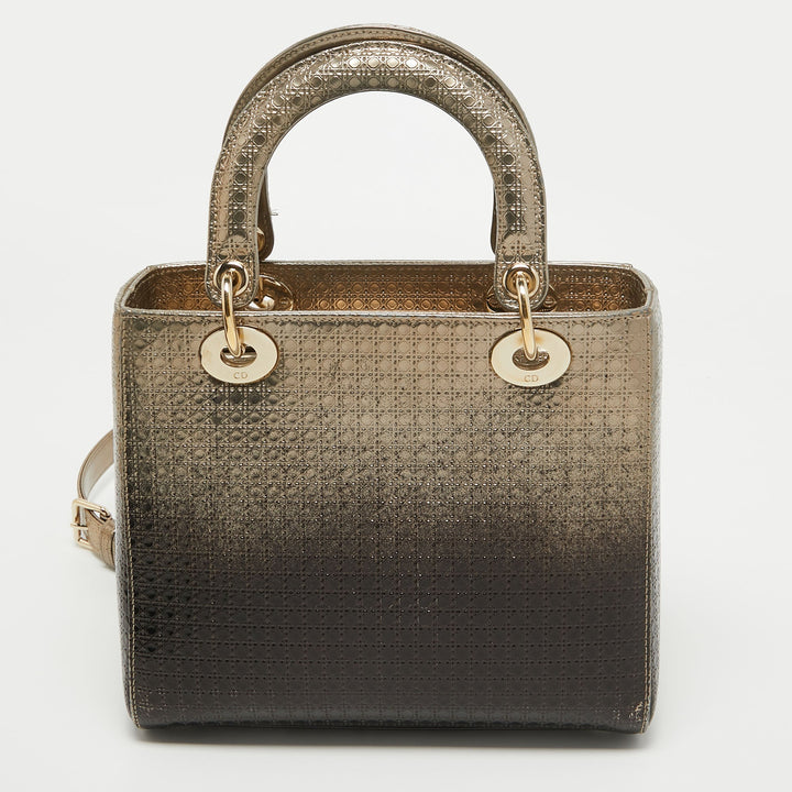 Top quality Dior Ombre Gold Micro Cannage Patent Leather Medium Lady  Tote