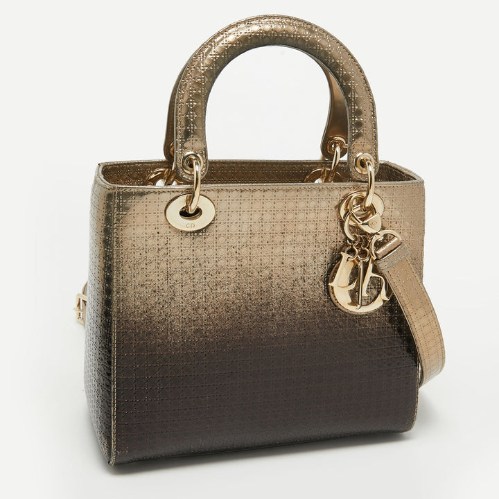 Top quality Dior Ombre Gold Micro Cannage Patent Leather Medium Lady  Tote