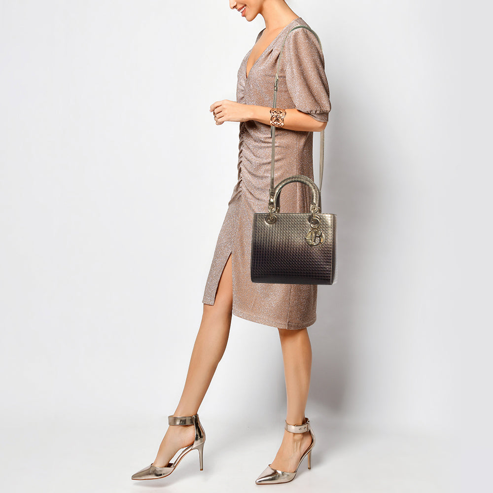 Top quality Dior Ombre Gold Micro Cannage Patent Leather Medium Lady  Tote
