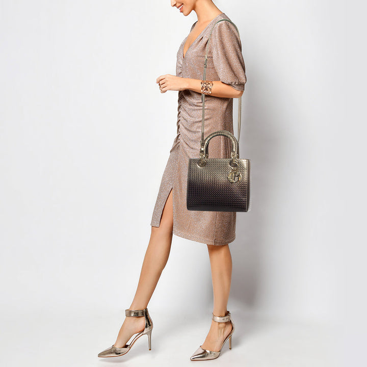 Top quality Dior Ombre Gold Micro Cannage Patent Leather Medium Lady  Tote