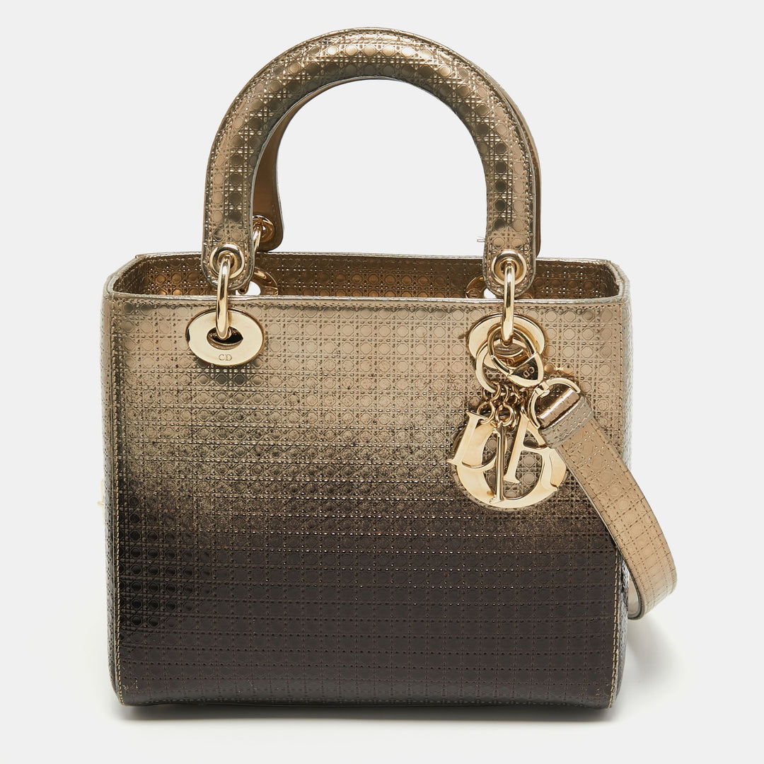 Top quality Dior Ombre Gold Micro Cannage Patent Leather Medium Lady  Tote