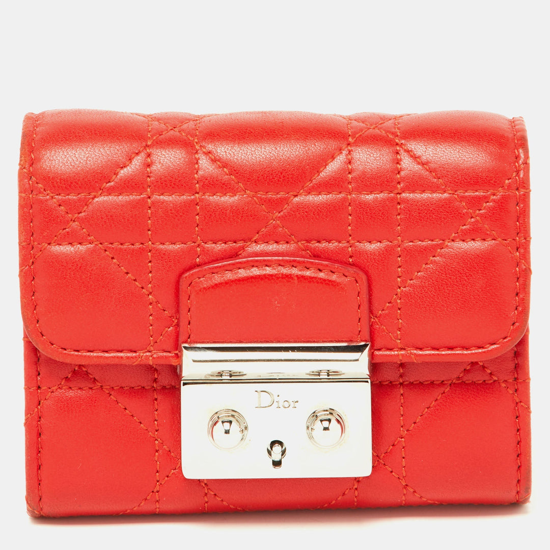 Top quality Dior Red Cannage Leather Miss  Compact Wallet