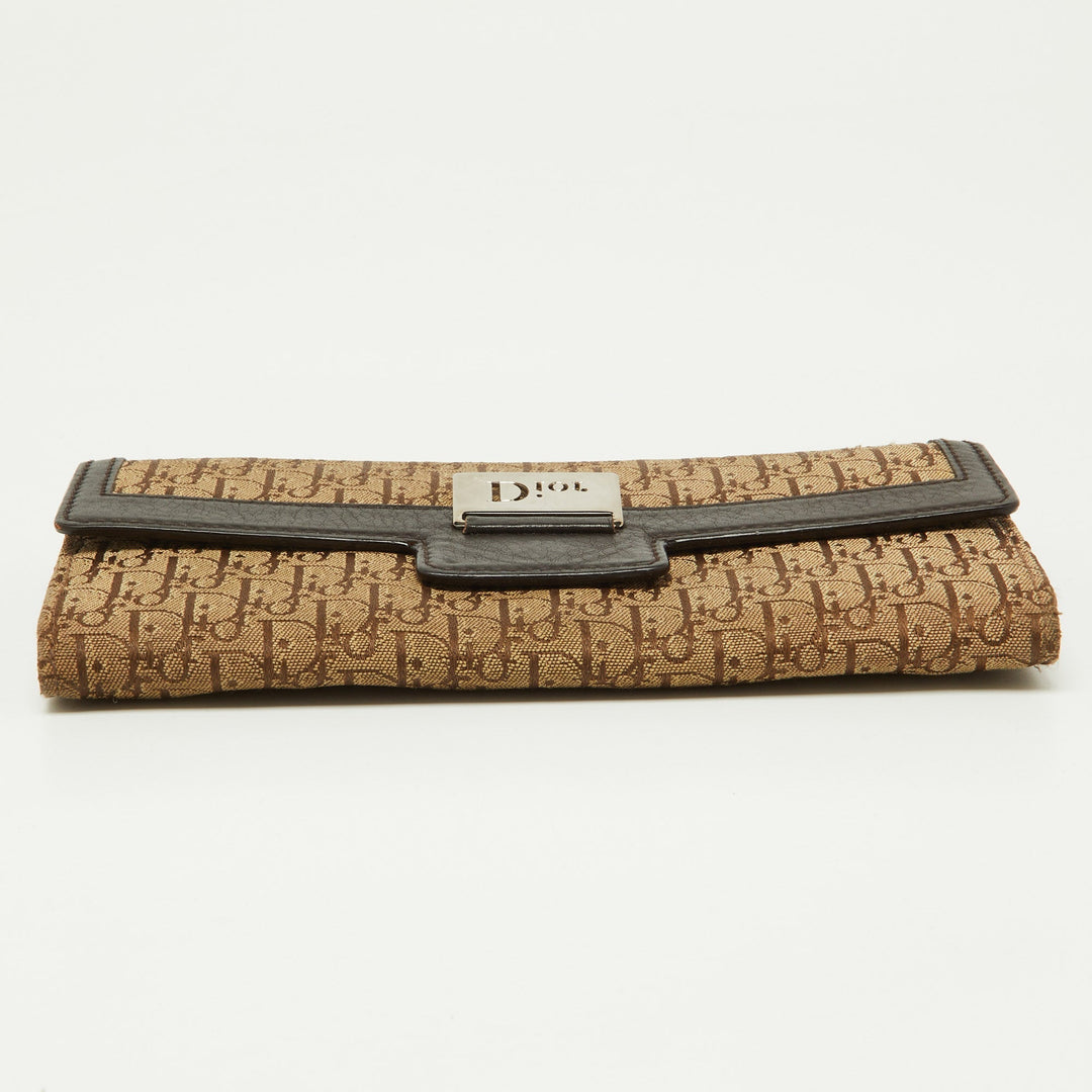 Top quality Dior Beige/Brown Oblique Canvas and Leather Flap Continental Wallet