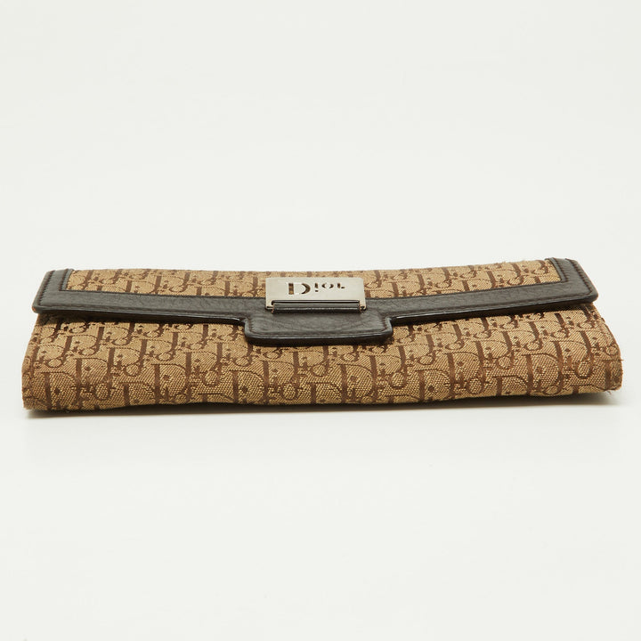 Top quality Dior Beige/Brown Oblique Canvas and Leather Flap Continental Wallet