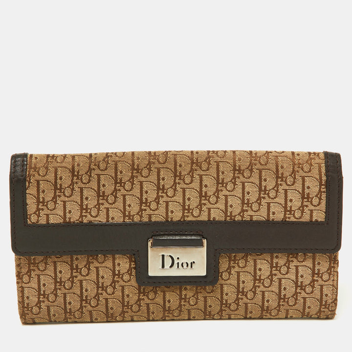 Top quality Dior Beige/Brown Oblique Canvas and Leather Flap Continental Wallet