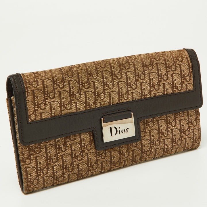 Top quality Dior Beige/Brown Oblique Canvas and Leather Flap Continental Wallet