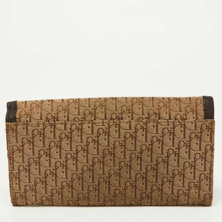 Top quality Dior Beige/Brown Oblique Canvas and Leather Flap Continental Wallet