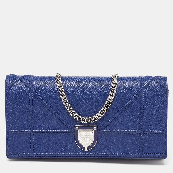 Top quality Dior Navy Blue Leather ama Wallet On Chain