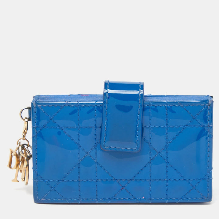 Top quality Dior Blue Cannage Patent Leather 5 Gusset Card Holder
