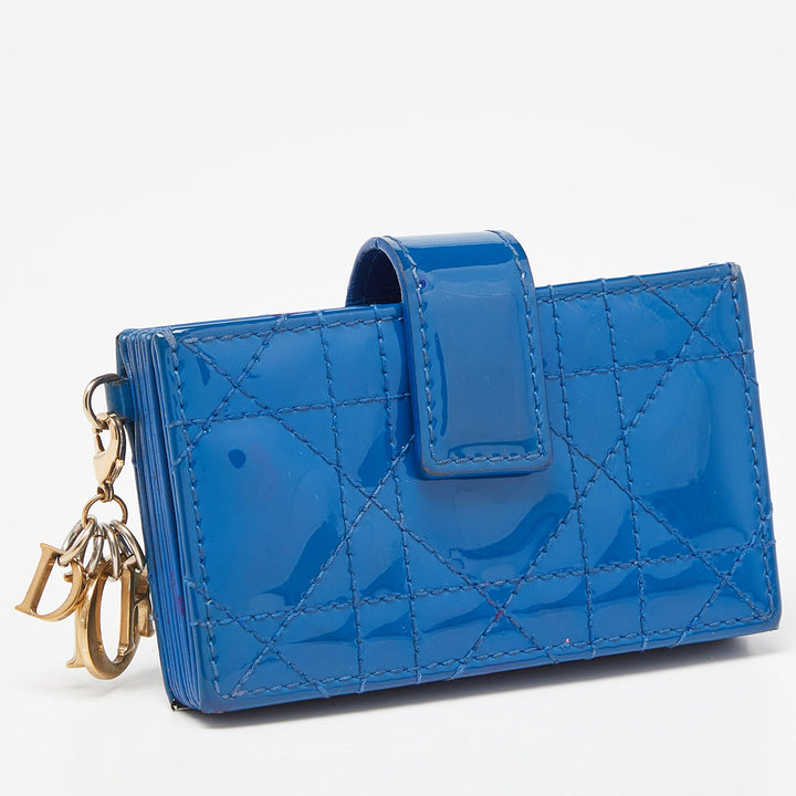Top quality Dior Blue Cannage Patent Leather 5 Gusset Card Holder