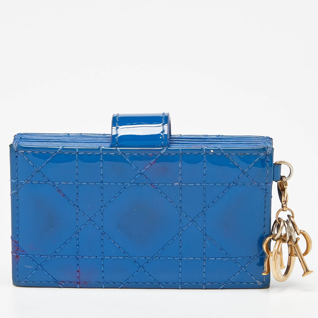 Top quality Dior Blue Cannage Patent Leather 5 Gusset Card Holder