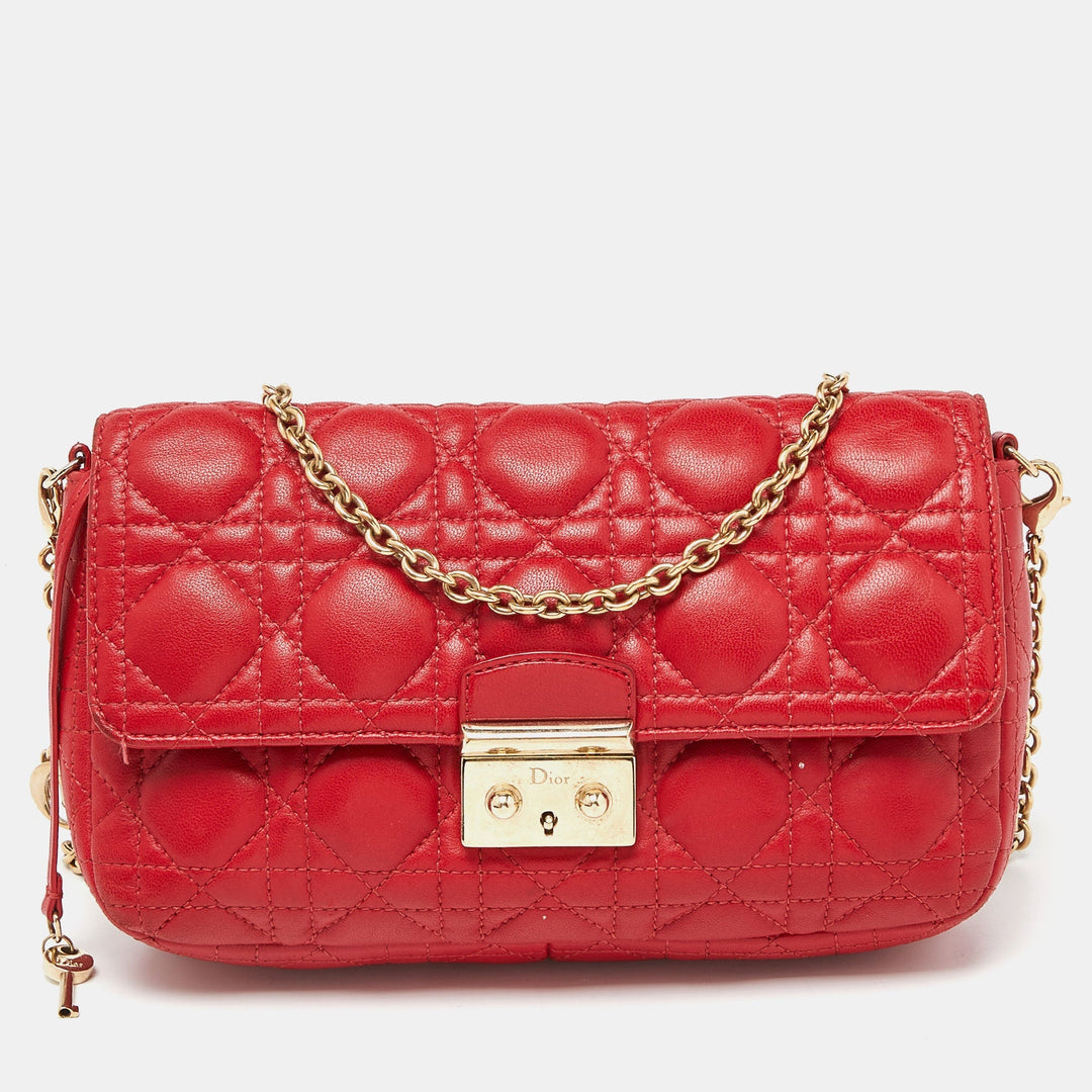 Top quality Dior Red Cannage Leather Miss  Promenade Chain Clutch
