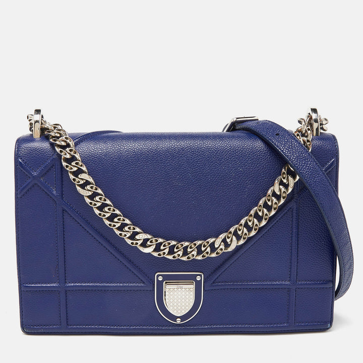 Top quality Dior Blue Leather Medium ama Flap Shoulder Bag
