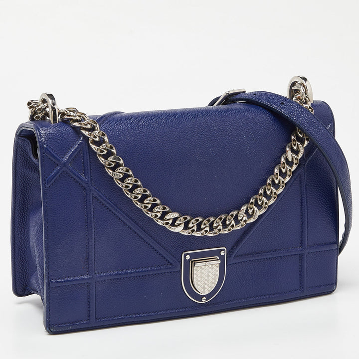 Top quality Dior Blue Leather Medium ama Flap Shoulder Bag