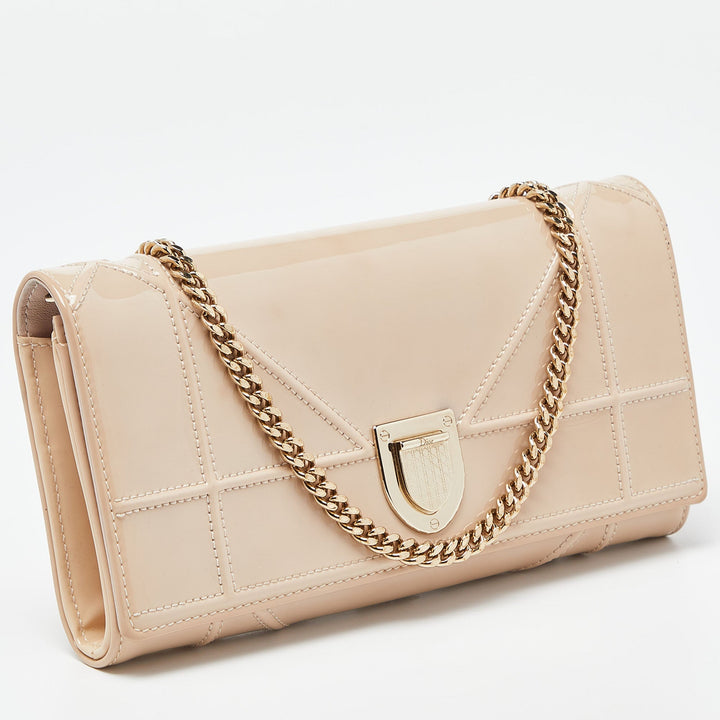 Top quality Dior Beige Patent Leather ama Wallet on Chain