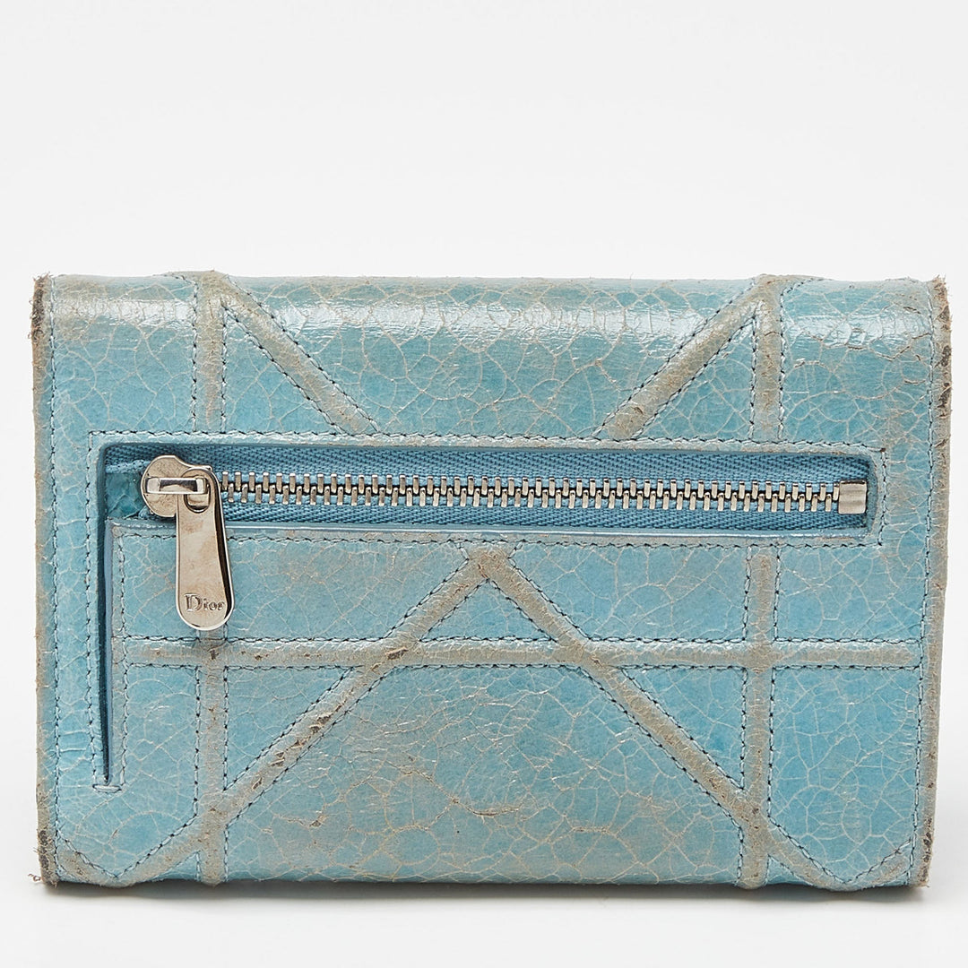 Top quality Dior Blue Crinkled Leather ama Trifold Wallet